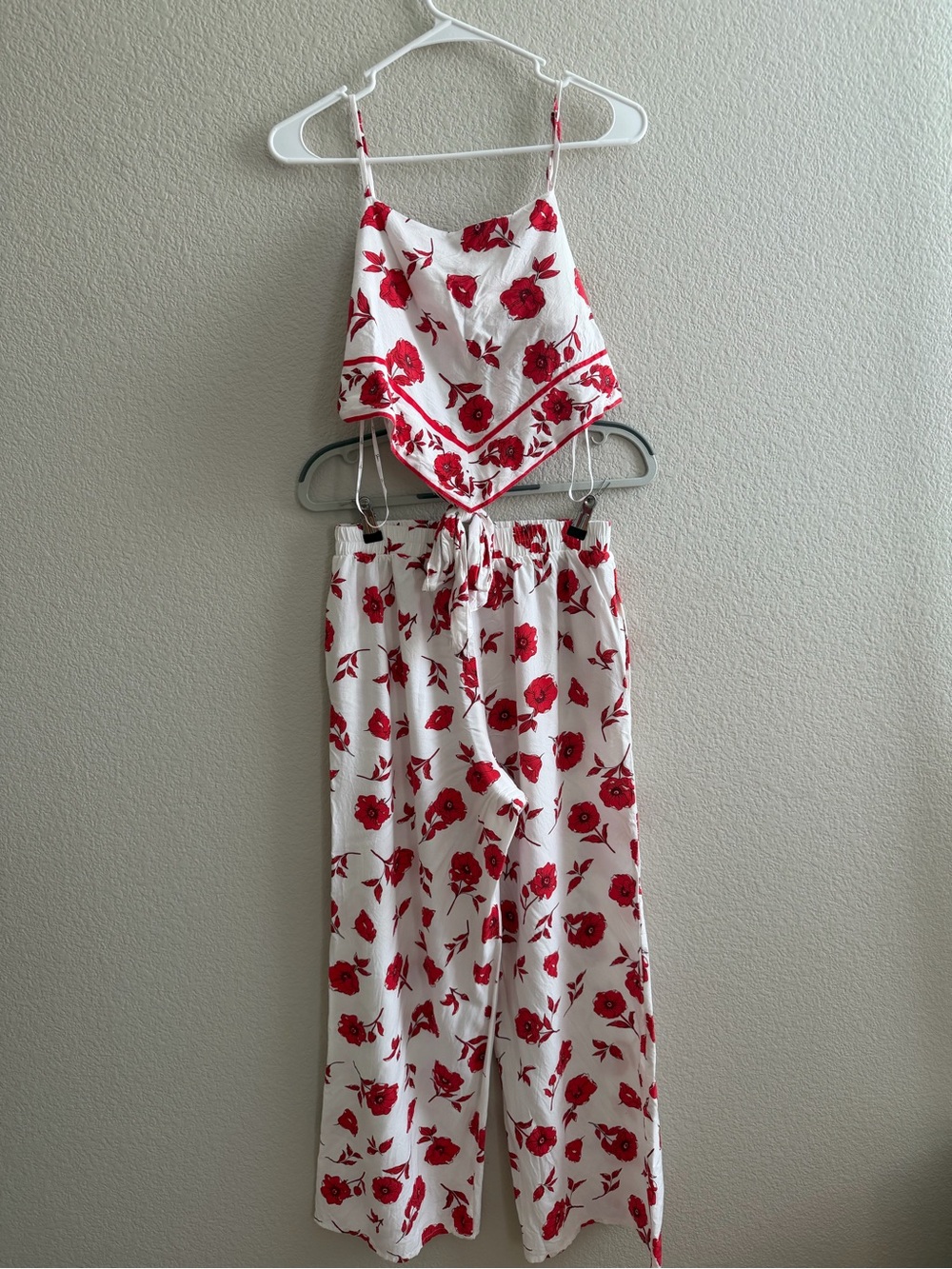 Floral Red & White Two-Piece Jumpsuit Set